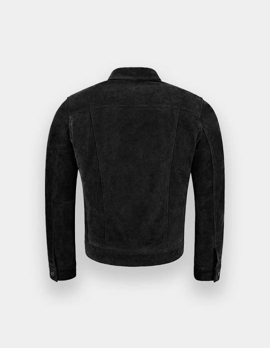 Men's Classic Trucker Black Suede Leather Jacket Denim Style Western Real Suede Leather Jacket Mens Suede Jacket Black.